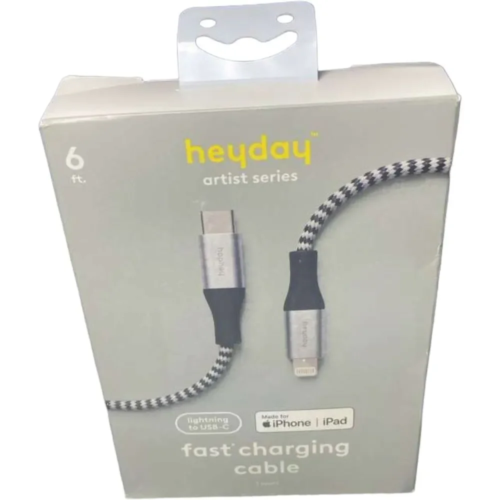 Heyday 6ft USB-C to Lightning Braided Fast Charge PD Cable MFi Certified Gray